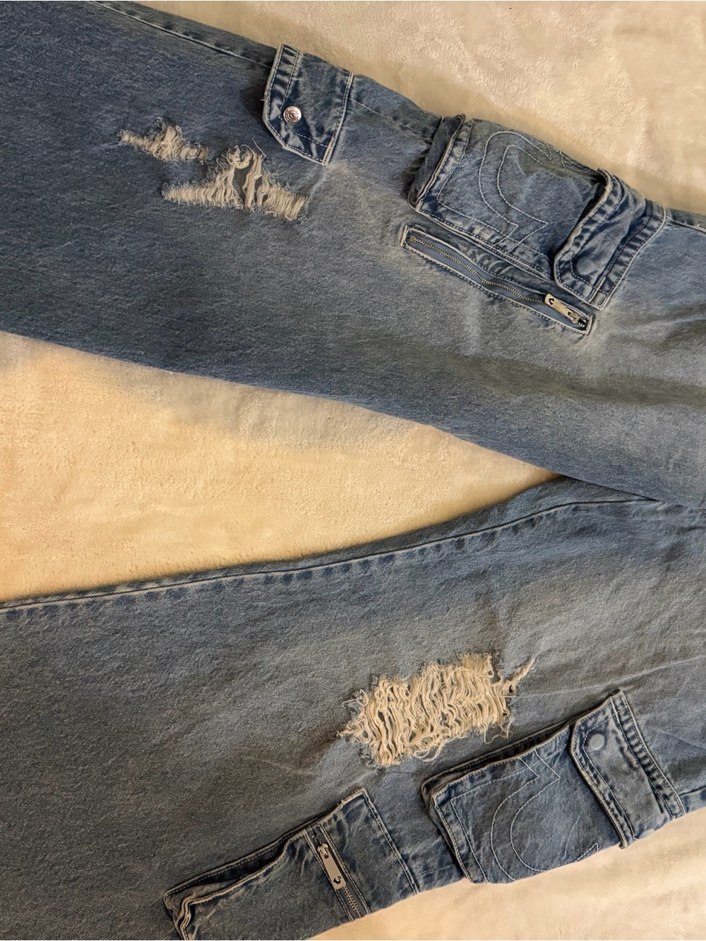 True Religion Light Blue Distressed Flare Jeans